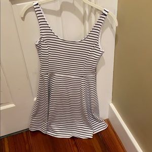 navy blue and white striped dress